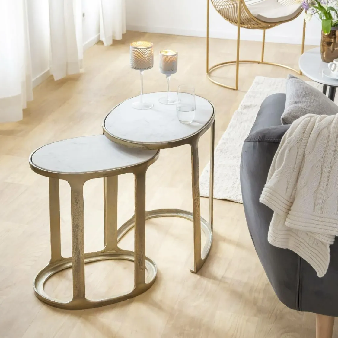 Made in Meubles Table Gigogne|Bout De Canapé & Sellette<Table basse gigogne en marbre et aluminium Ruben