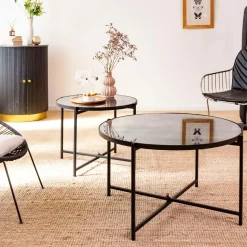 Made in Meubles Table Basse|Table Gigogne<Table basse gigogne en verre fumé et métal Florian