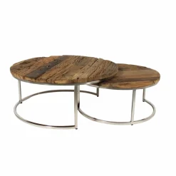Made in Meubles Table Basse|Table Gigogne<Table basse gigogne ronde en bois recyclé Milla