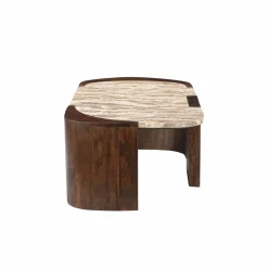 Made in Meubles Table Basse<Table basse ovale en bois de manguier et marbre Agnès