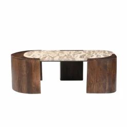 Made in Meubles Table Basse<Table basse ovale en bois de manguier et marbre Agnès