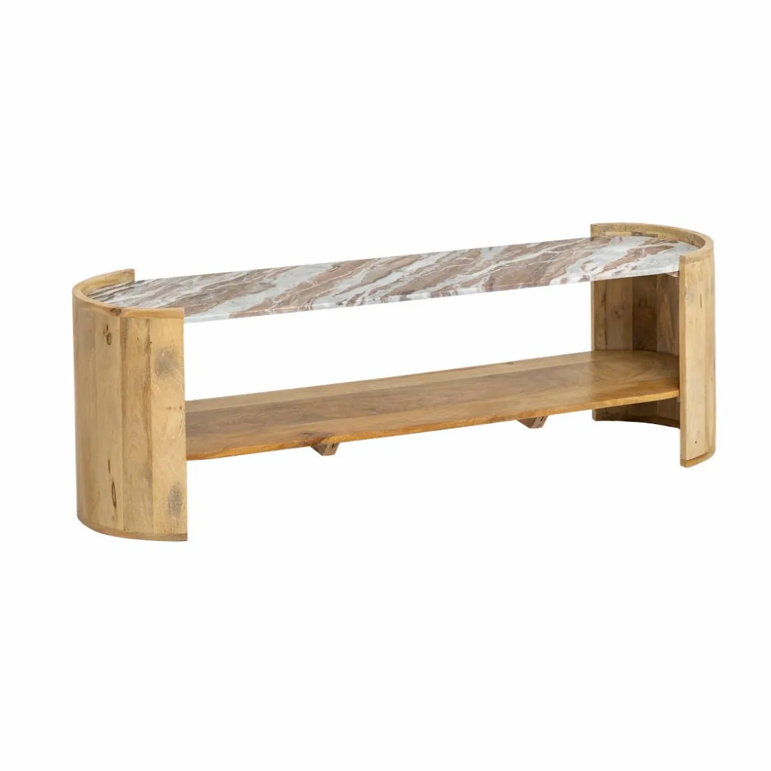 Made in Meubles Table Basse|Meuble Tv<Table basse ovale en bois de manguier et marbre Isabella