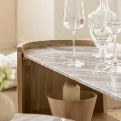 Made in Meubles Table Basse|Meuble Tv<Table basse ovale en bois de manguier et marbre Isabella