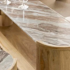 Made in Meubles Table Basse|Meuble Tv<Table basse ovale en bois de manguier et marbre Isabella