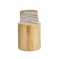 Made in Meubles Table Basse|Meuble Tv<Table basse ovale en bois de manguier et marbre Isabella