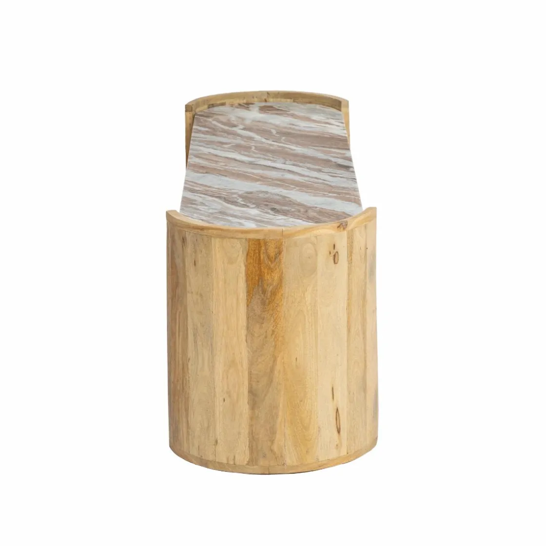 Made in Meubles Table Basse|Meuble Tv<Table basse ovale en bois de manguier et marbre Isabella