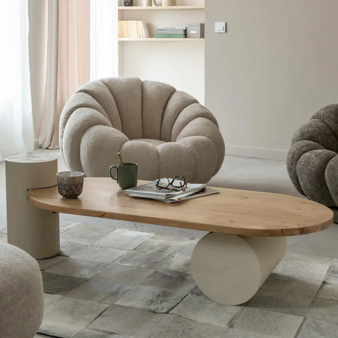 Made in Meubles Table Basse<Table basse ovale en bois effet béton et bois d'acacia Dalva