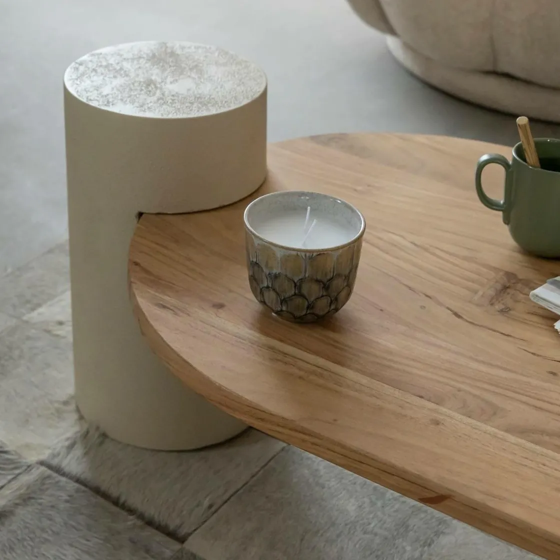 Made in Meubles Table Basse<Table basse ovale en bois effet béton et bois d'acacia Dalva