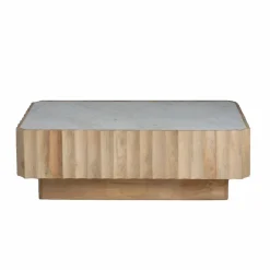 Made in Meubles Table Basse<Table basse rectangulaire en bois de manguier et marbre blanc Moana