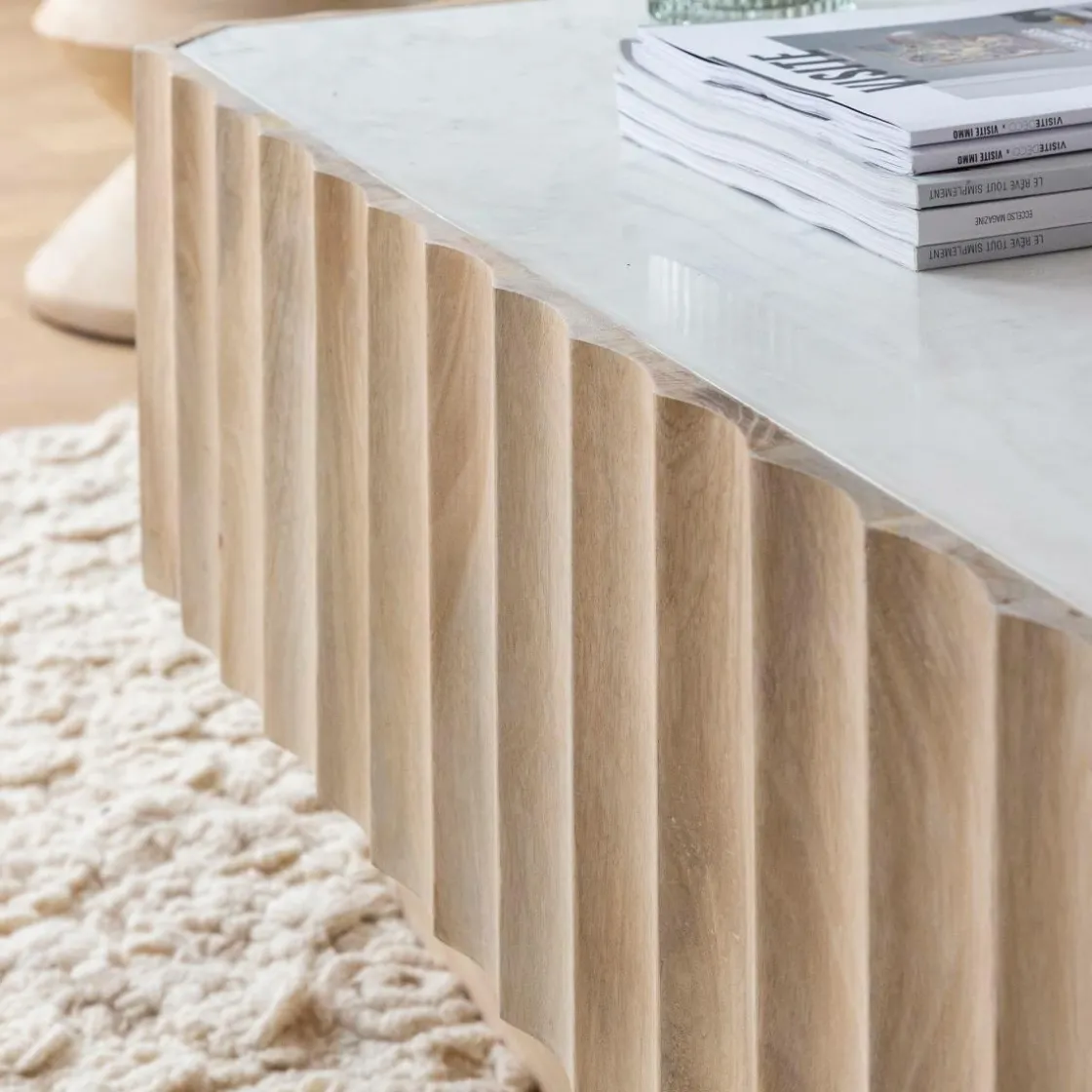 Made in Meubles Table Basse<Table basse rectangulaire en bois de manguier et marbre blanc Moana