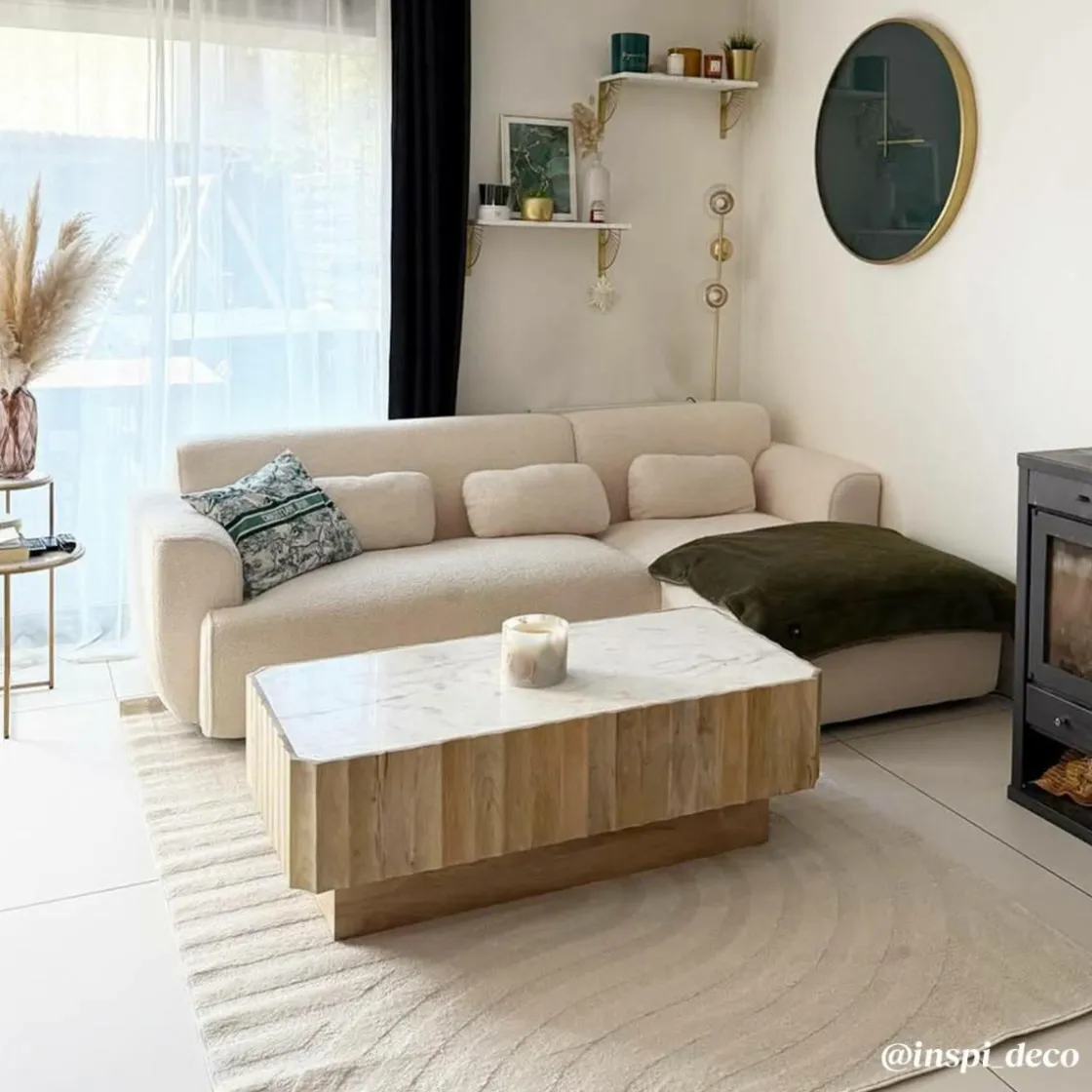 Made in Meubles Table Basse<Table basse rectangulaire en bois de manguier et marbre blanc Moana