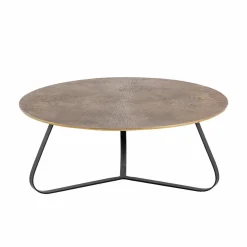 Made in Meubles Table Basse<Table basse ronde en aluminium doré et métal noir Aurèle