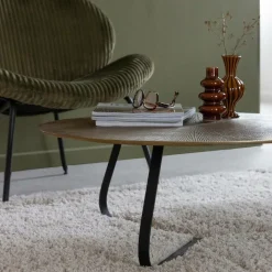 Made in Meubles Table Basse<Table basse ronde en aluminium doré et métal noir Aurèle