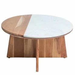 Made in Meubles Table Basse<Table basse ronde en bois d'acacia et marbre Homère