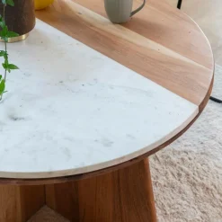 Made in Meubles Table Basse<Table basse ronde en bois d'acacia et marbre Homère