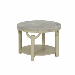 Made in Meubles Table Basse<Table basse ronde en bois de manguier et marbre Isabella