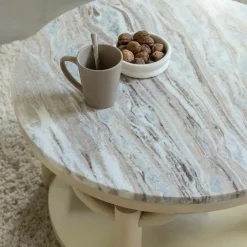 Made in Meubles Table Basse<Table basse ronde en bois de manguier et marbre Isabella