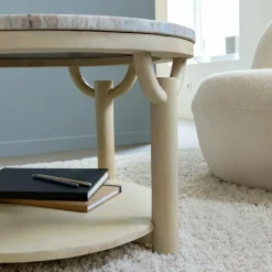 Made in Meubles Table Basse<Table basse ronde en bois de manguier et marbre Isabella