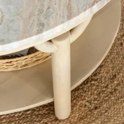 Made in Meubles Table Basse<Table basse ronde en bois de manguier et marbre Isabella