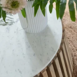 Made in Meubles Table Basse<Table basse ronde en bois de manguier et marbre blanc Moana