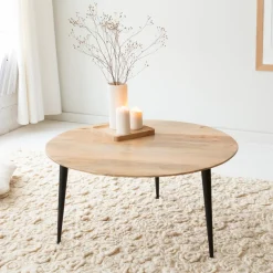 Made in Meubles Table Basse<Table basse ronde en bois de manguier et métal Aimée