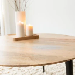 Made in Meubles Table Basse<Table basse ronde en bois de manguier et métal Aimée