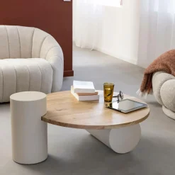 Made in Meubles Table Basse<Table basse ronde en bois effet béton et bois d'acacia Dalva