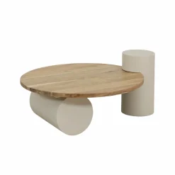 Made in Meubles Table Basse<Table basse ronde en bois effet béton et bois d'acacia Dalva