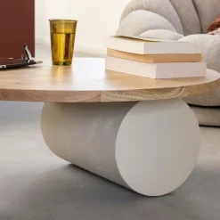 Made in Meubles Table Basse<Table basse ronde en bois effet béton et bois d'acacia Dalva