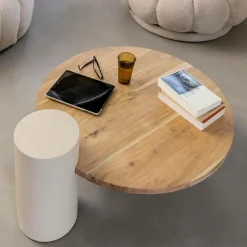 Made in Meubles Table Basse<Table basse ronde en bois effet béton et bois d'acacia Dalva