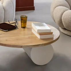 Made in Meubles Table Basse<Table basse ronde en bois effet béton et bois d'acacia Dalva