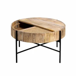 Made in Meubles Table Basse<Table basse ronde en bois et en cannage Lucie