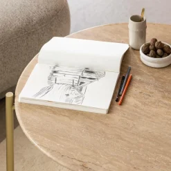 Made in Meubles Table Basse<Table basse ronde en marbre et métal doré Cerys