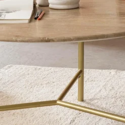 Made in Meubles Table Basse<Table basse ronde en marbre et métal doré Cerys