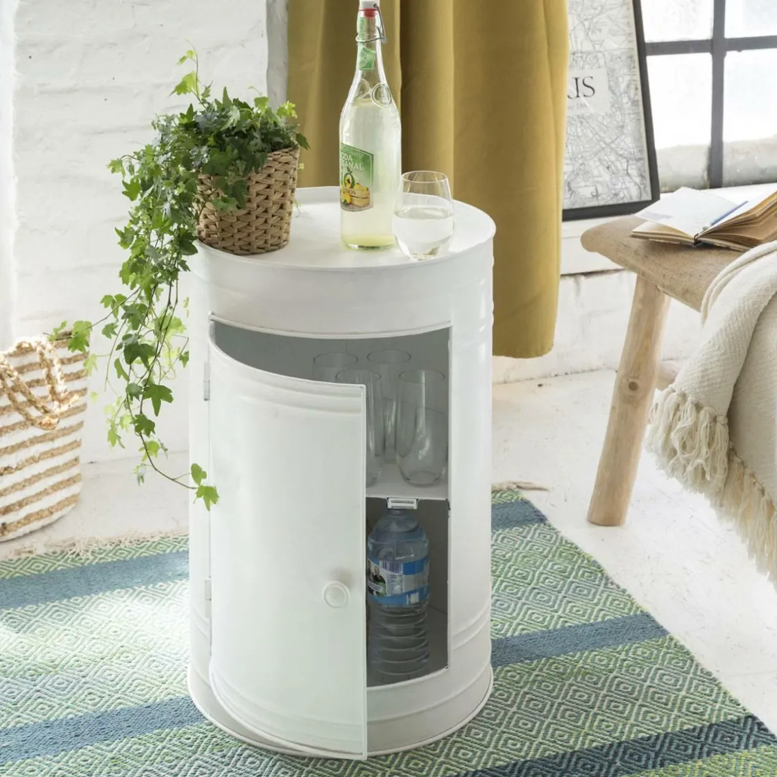 Made in Meubles Chevet<Table de chevet bidon en métal blanc Meryl