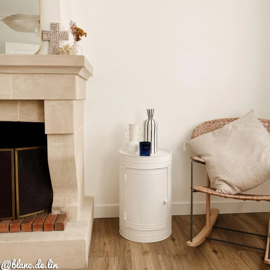 Made in Meubles Chevet<Table de chevet bidon en métal blanc Meryl