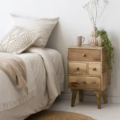 Made in Meubles Chevet<Table de chevet en bois de manguier 4 tiroirs Maëva
