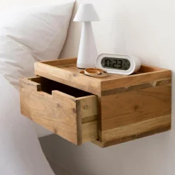 Made in Meubles Chevet<Table de chevet murale carrée en bois d'acacia Orane