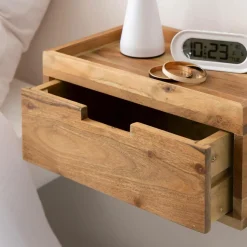 Made in Meubles Chevet<Table de chevet murale carrée en bois d'acacia Orane