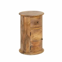 Made in Meubles Chevet<Table de chevet ronde en bois de manguier avec porte Maëva