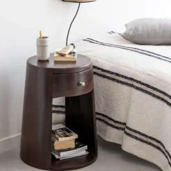 Made in Meubles Chevet<Table de chevet ronde en bois de manguier Isao