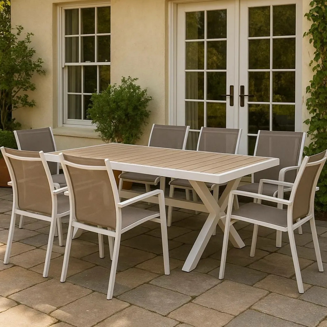 Made in Meubles Table De Jardin<Table de jardin blanche et effet bois en aluminium Ayden