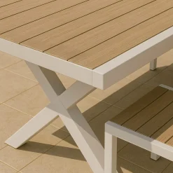 Made in Meubles Table De Jardin<Table de jardin blanche et effet bois en aluminium Ayden