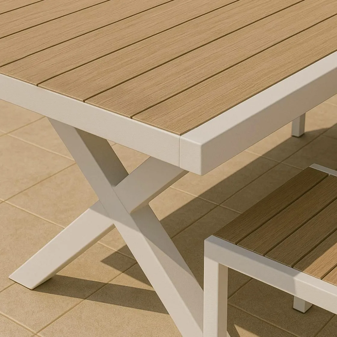 Made in Meubles Table De Jardin<Table de jardin blanche et effet bois en aluminium Ayden