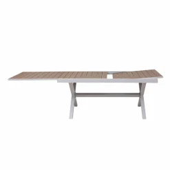 Made in Meubles Table De Jardin<Table de jardin blanche et effet bois en aluminium Ayden