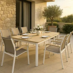 Made in Meubles Table De Jardin<Table de jardin en aluminium blanc et effet bois Ayden