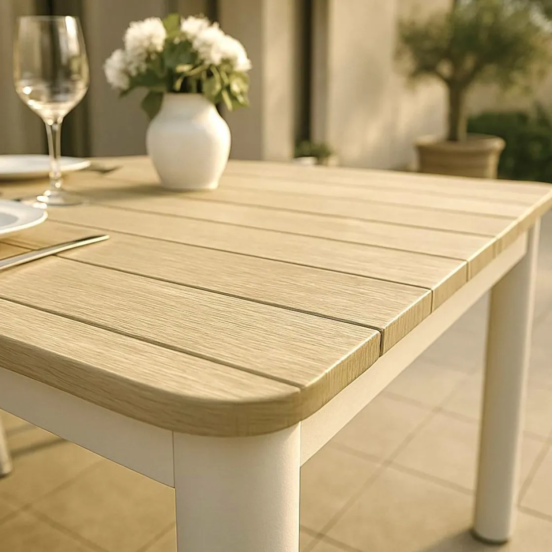 Made in Meubles Table De Jardin<Table de jardin en aluminium blanc et effet bois Ayden