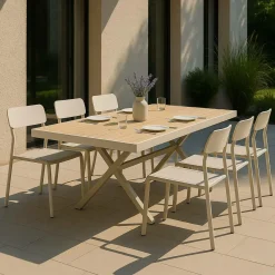 Made in Meubles Table De Jardin<Table de jardin taupe et effet bois en aluminium Ayden