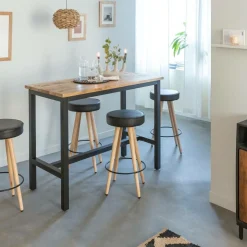 Made in Meubles Table À Manger<Table haute en bois de manguier et métal Petra