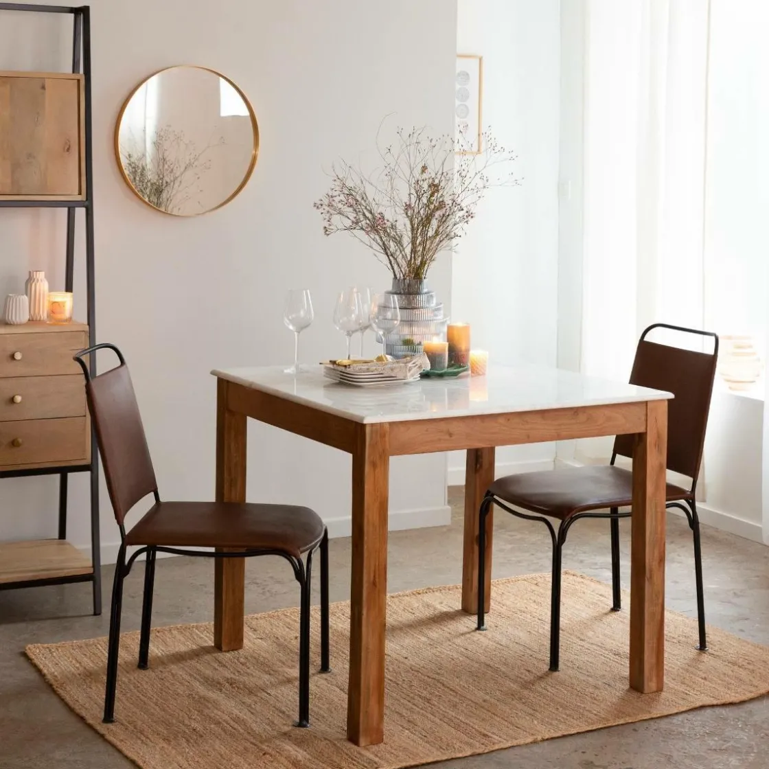 Made in Meubles Table À Manger<Table à manger carrée en bois d'acacia et marbre Arthuro